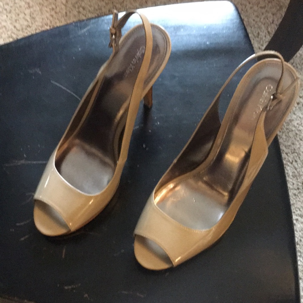 Nude Calvin Klein sling back high heels open toe